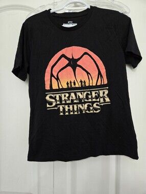 Netflix Stranger Things Black Graphic Tee with Orange Print